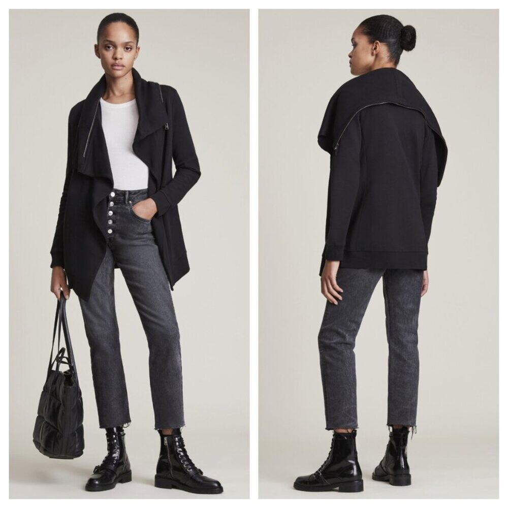 Allsaints Women's Dahlia Sweatshirt Open Front Black Size S